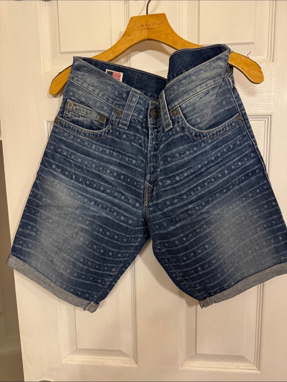 True Religion Men's Indigo Patterned Denim Shorts